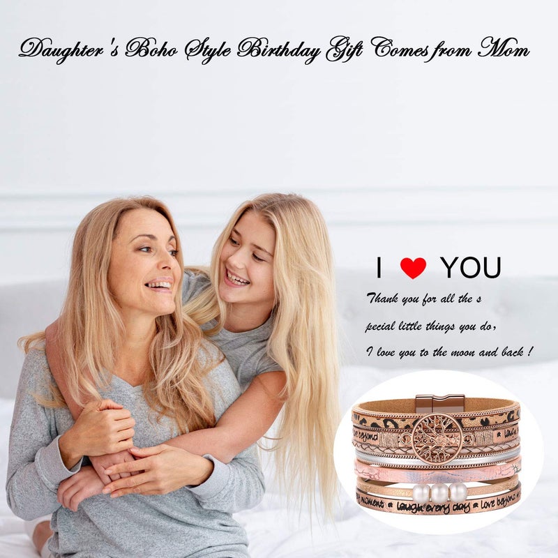 Desimtion Gifts for Teenage Girls, Inspirational Leopard print rose gold leather Wrap Boho Bracelets for Women,Easter Christmas Birthday Jewelry Gifts for Teen Girls - Image 5